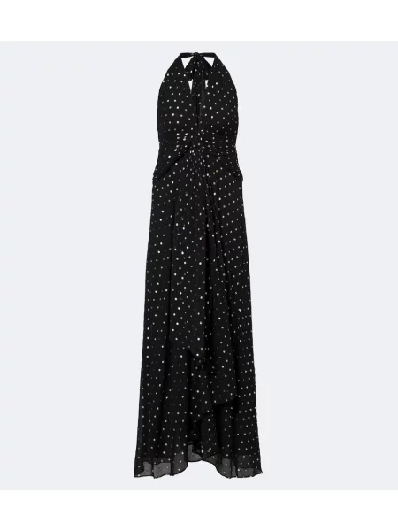 Rochie midi Rixo cu buline cu gât halter negru