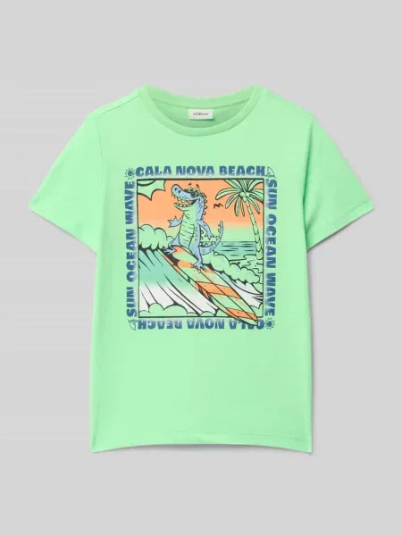 T-shirt o kroju regular fit z czystej bawełny S.oliver Red Label zielona