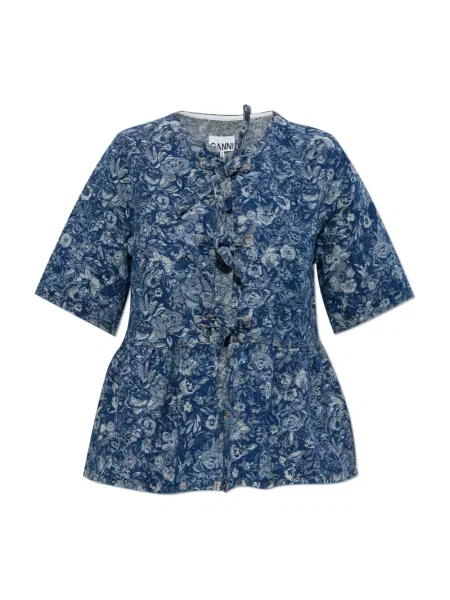 Bluzka Ganni żakardowa niebieska