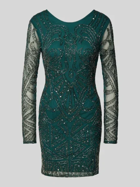 Sukienka koktajlowa obszyta perełkami Lace & Beads zielona