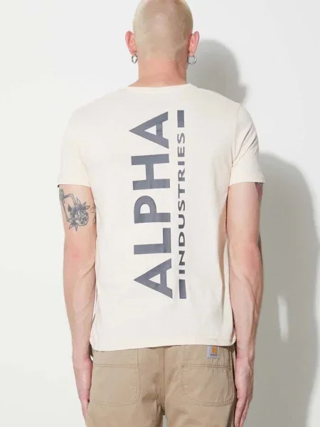 ALPHA INDUSTRIES Tricou gri bazalt / alb lână bej