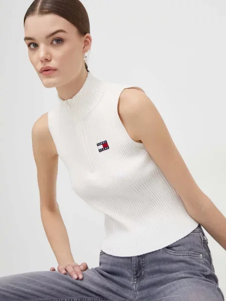 Топ Tommy Jeans дамски с ниско поло бежово
