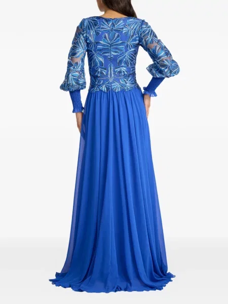 Дълго костюм рокля Tadashi Shoji на цветя синьо