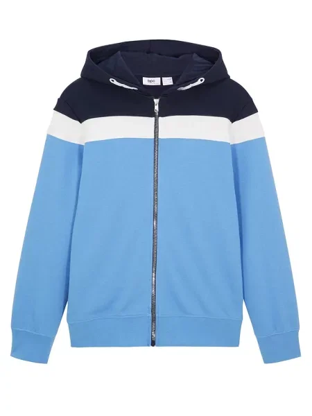 Bluza rozpinana z kapturem z miękkiej mieszanki bawełny niebieska