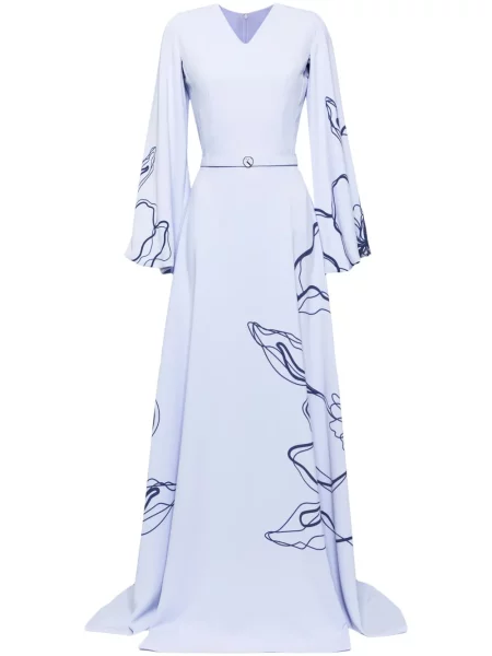 Rochie Saiid Kobeisy cu model floral cu imagine albastru
