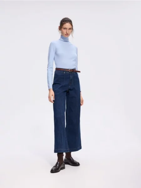 Reserved Blugi wide leg cu curea bleumarin