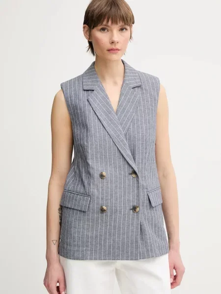 United Colors of Benetton kamizelka z domieszką lnu dwurzędowa niebieski