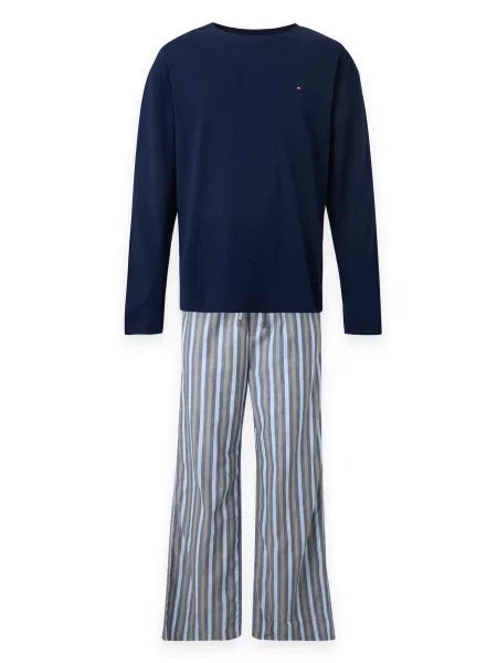 Tommy Hilfiger Underwear Pijama lungă bleumarin / safir / deschis / maro cappuccino albastru