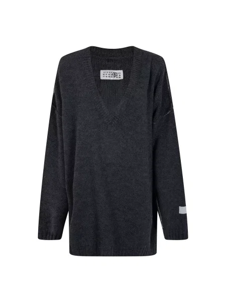 Sweter Mm6 Maison Margiela z dekoltem w serek szary
