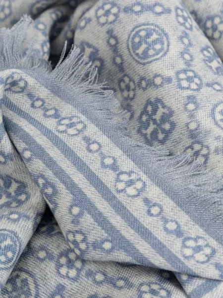 Fular Tory Burch cu franjuri albastru