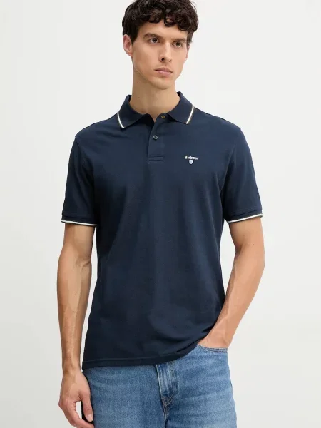 Тениска с яка Barbour с апликация тъмносиньо