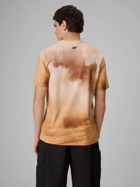 T-shirt regular z nadrukiem 4F brązowa