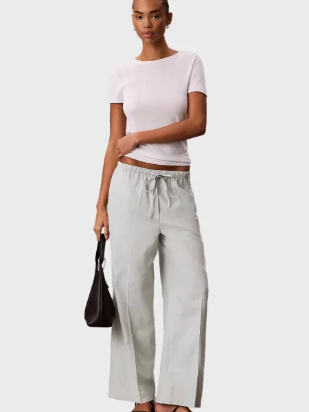 Лляні повсякденні штани Calvin Klein Jeans м'ятного кольору