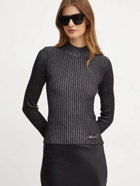 Пуловер Karl Lagerfeld дамски от лека материя черно