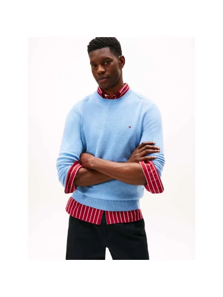 Pulover Tommy Hilfiger cu decolteu rotund albastru