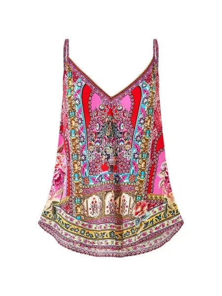 Bluză Camilla fără mâneci cu decolteu în V roșu