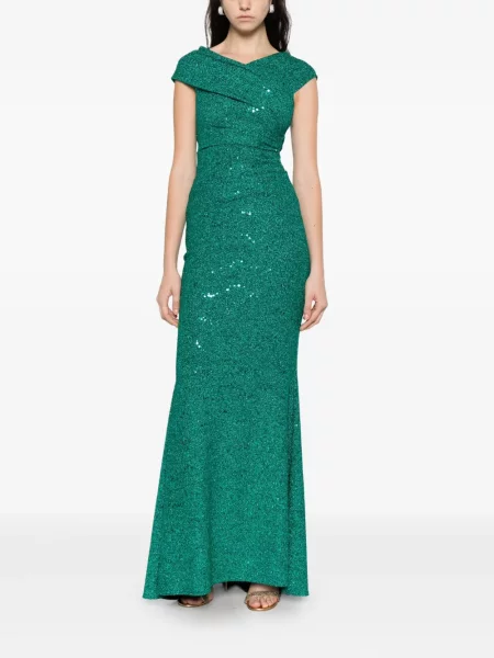Rochie Talbot Runhof cu paiete drapată de costum verde