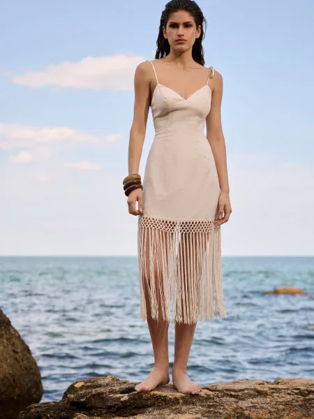 Лляна Сукня міді Gepur бежевий