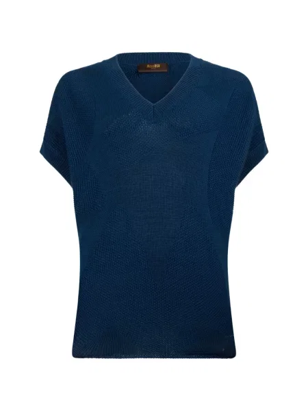 Tricou Moorer cu decolteu în V albastru