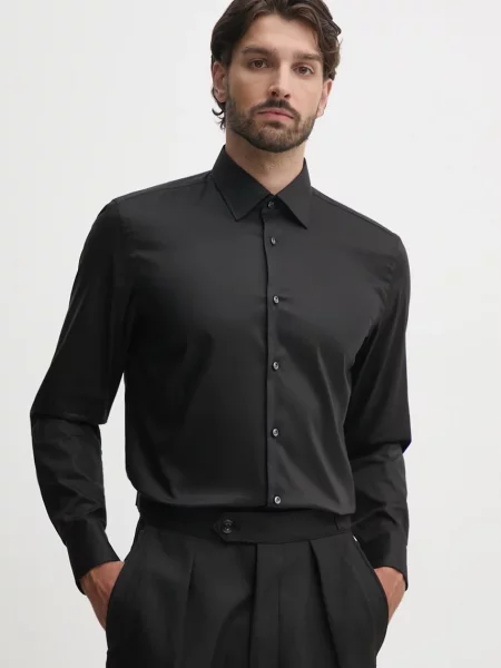 BOSS camasa din barbati cu guler clasic slim negru