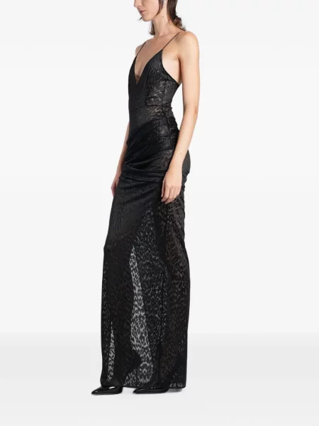 Rochie maxi Alex Perry cu model leopard cu volane negru