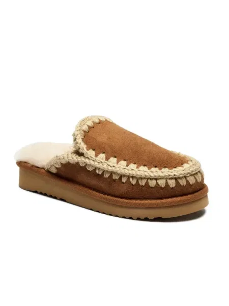 MOU De piele papuci de casă ESKIMO cu adaos de lână maro