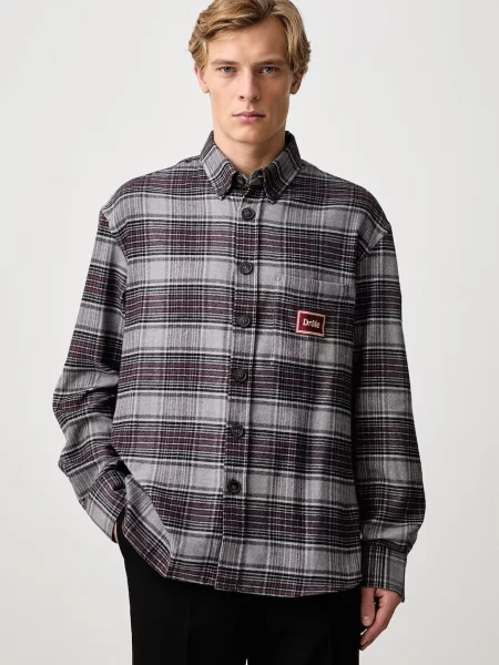 Drôle de Monsieur Boxy Flanel Checked cămașă din pentru bărbați
