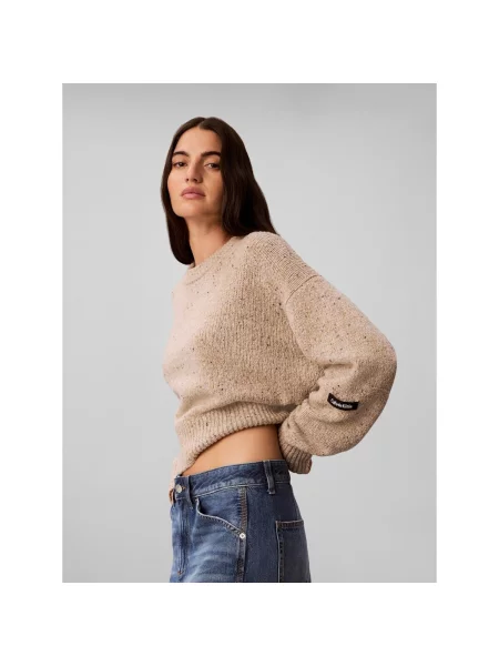 Mikina bez kapucne Calvin Klein Jeans béžová