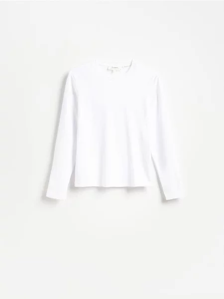 Reserved Tricou cu mânecă lungă și conținut ridicat de mercerizat alb