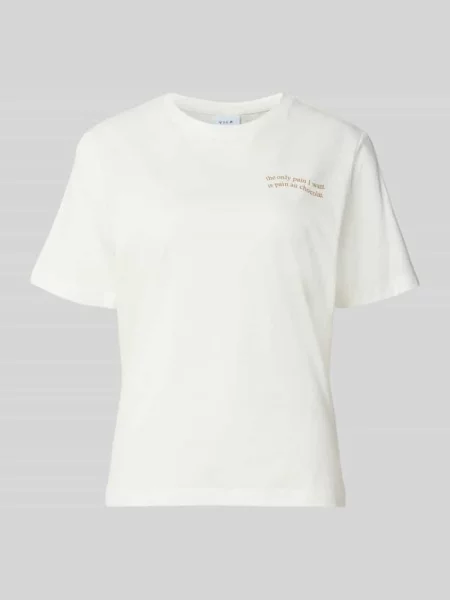 T-shirt z nadrukiem i okrągłym dekoltem model SYBILLA CHOCO' Vila biała