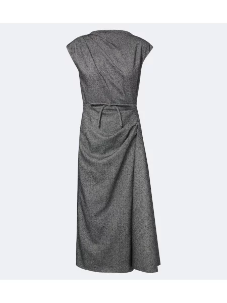 Rochie midi Erdem cu funde cu model herringbone drapată gri