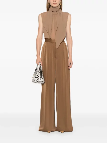 Pantaloni Alex Perry din satin plisate maro