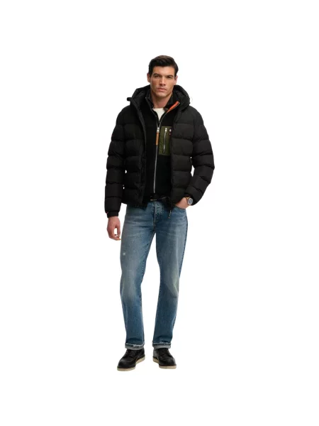 Geacă cu puf Superdry cu glugă negru