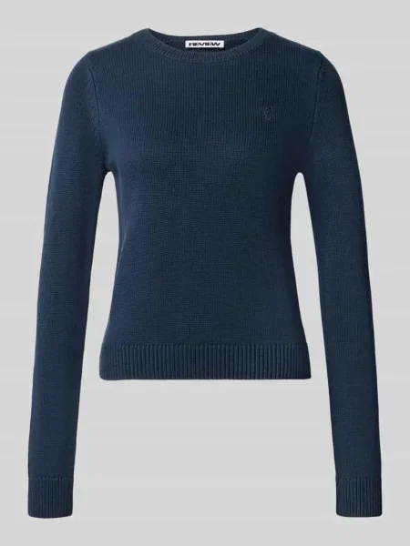 Sweter o kroju slim fit z czystej bawełny Review granatowy