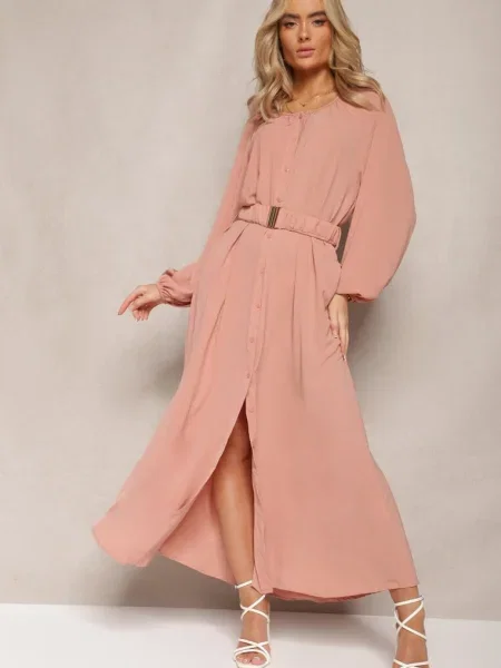 Rochie Maxi lejer cu și cu Cataramă Metalică Ferian roz