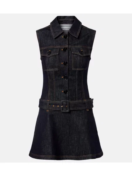 Rochie din denim Self-portrait albastru