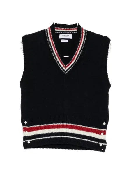 Cămașă Thom Browne cu dungi cu decolteu în V albastru