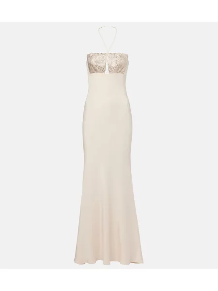 Rochie Roland Mouret de mătase cu gât halter bej