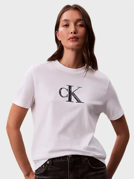 Графический футболка Calvin Klein Jeans с пайетками белая