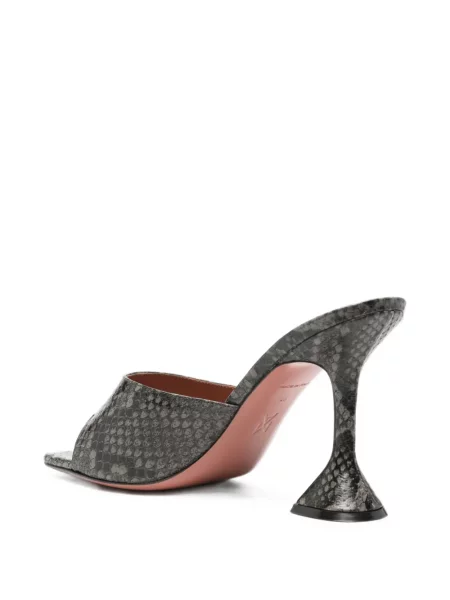 Papuci tip mules Amina Muaddi cu model piele de șarpe gri