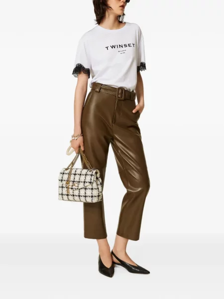 Cu centură pantaloni Twinset din piele maro