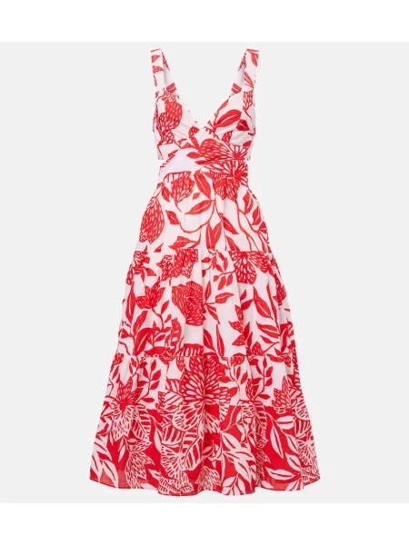 Obleka midi obleka Poupette St Barth s cvetličnim vzorcem nad koleni rdeča