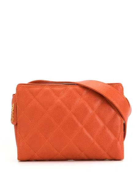 Prošívaný diamant pásek Chanel Pre-owned oranžový