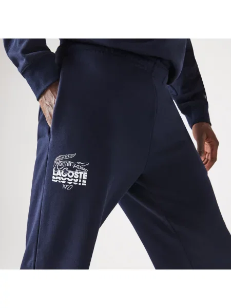 Lacoste Spodnie Dresowe Z Nadrukiem Tapered Fit granatowe