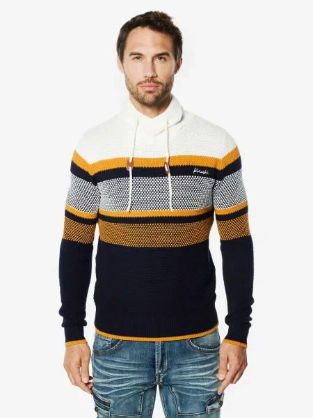 KOROSHI Pulover albastru marin / portocaliu / murdar alb