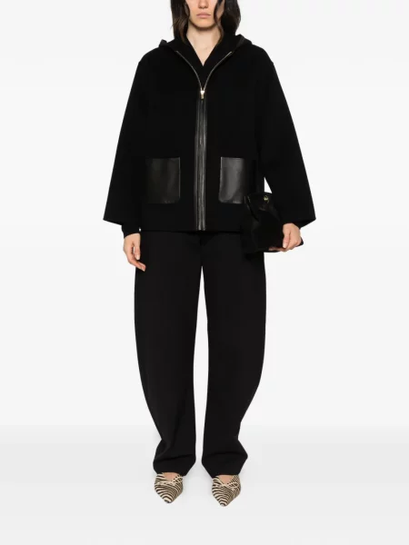 Palton Max Mara de lână cu glugă negru