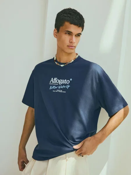 Bershka Tričko béžová / svetlomodrá / tmavomodrá biela