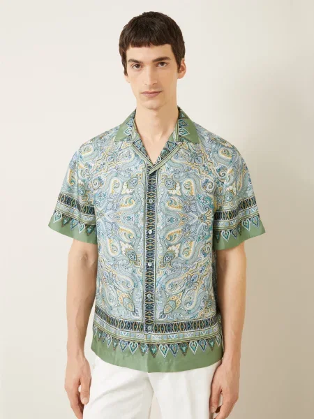 Etro Resortní Košile Comfort Fit Z Hedvábí černošedá / olivová