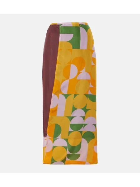 Fusta maxi Dries Van Noten din satin cu imagine portocaliu