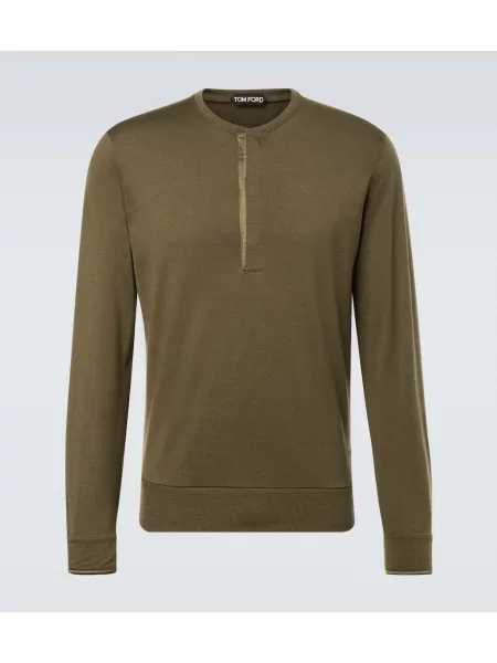 Cămașă Tom Ford de lână cu guler henley verde